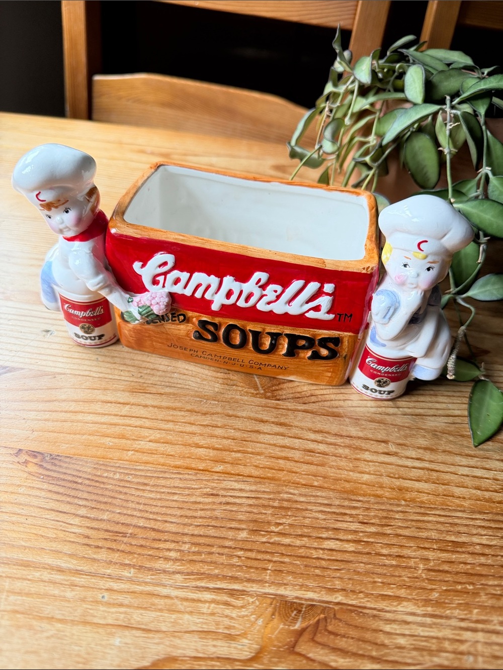 Vintage Campbell's Soups Ceramic Planter with Chef Figurines
